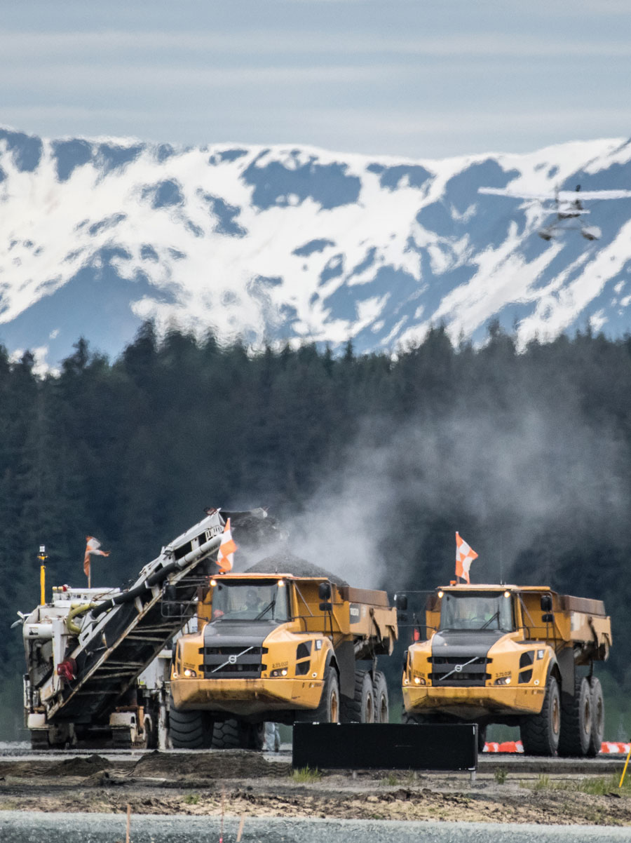 Juneau International Airport - Taxiway A Rehabilitation, Taxiway D-1 Relocation, & Taxiway E Realignment machinery in use