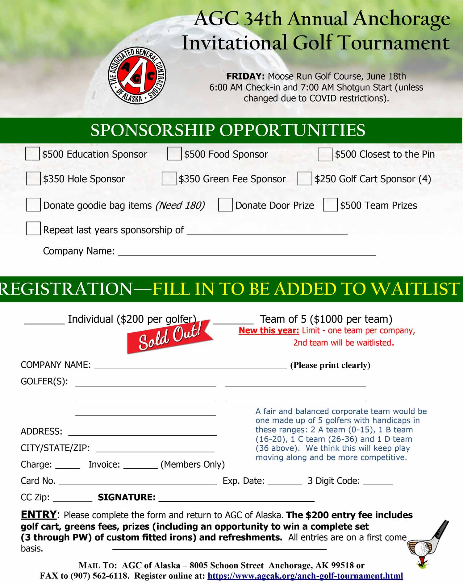 AGC 34th Annual Anchorage Invitational Golf Tournament Registration Advertisement