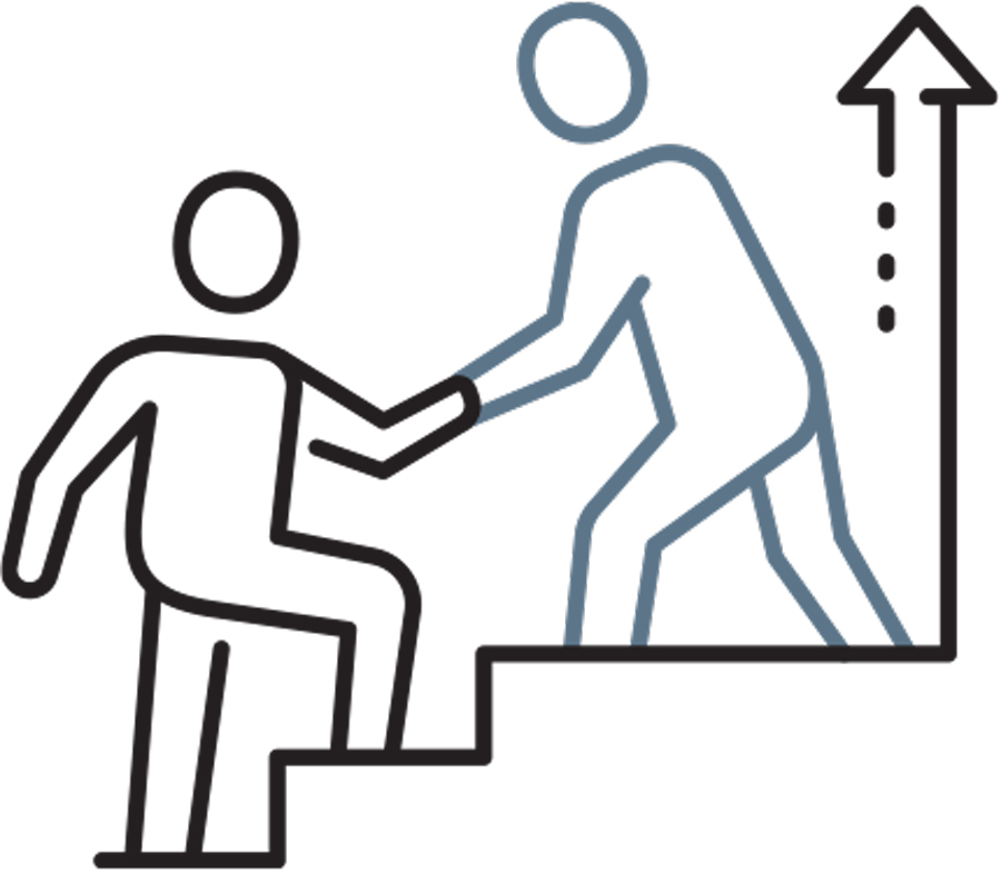 icon of a person helping another up the stairs