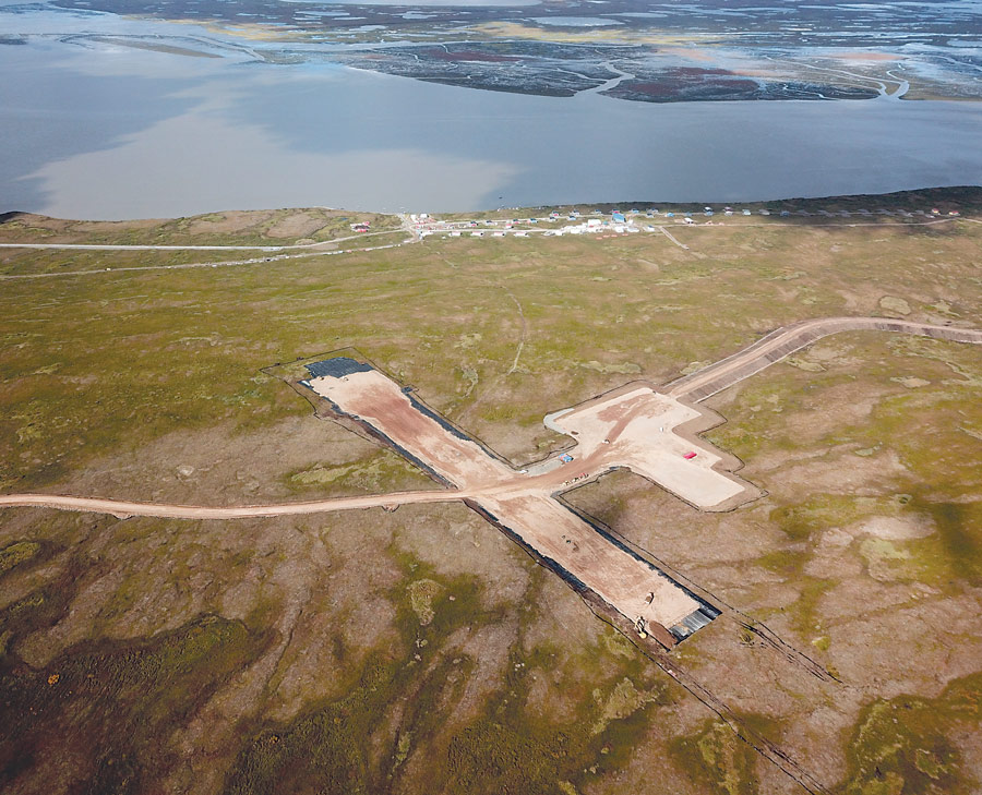 Aerial view of Mertarvik Airport under construction