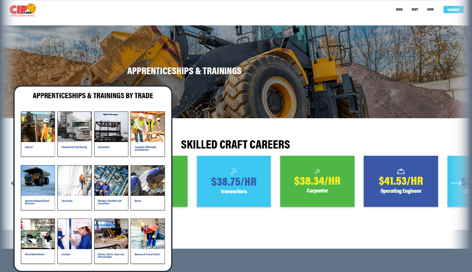 screen grab of the Apprenticeships & Training page of WeBuildAlaska.com
