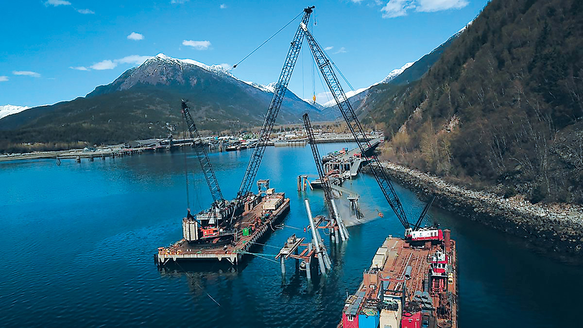 The new railroad dock in Skagway, built by Turnagain Construction