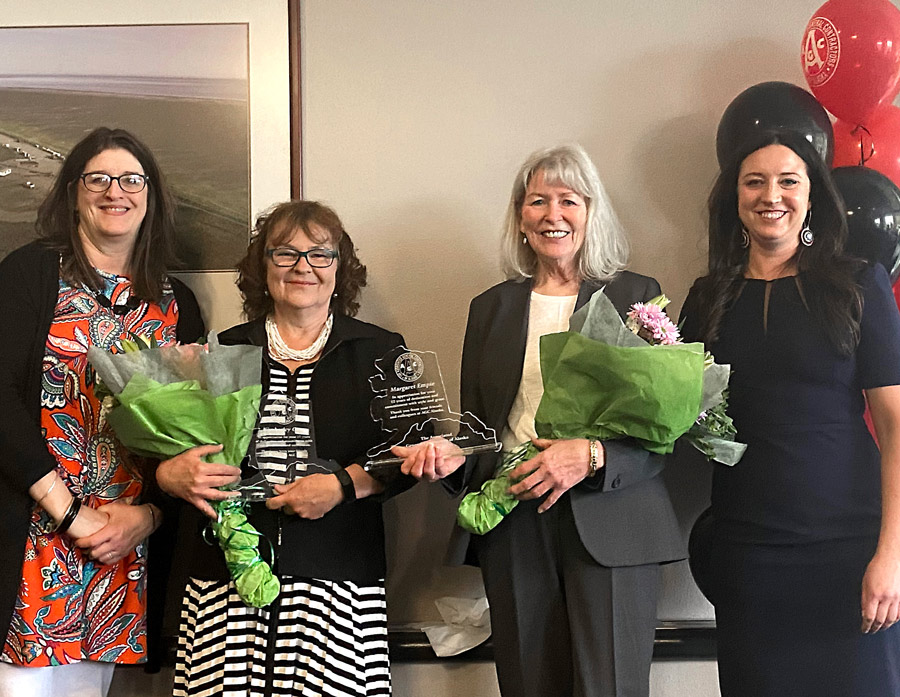 Associated General Contractors of Alaska President Sarah Lefebvre and Executive  Director Alicia Amberg presented gifts at a retirement party for Kimberley Gray and Margaret Empie, both of whom have  served AGC of Alaska for many years.