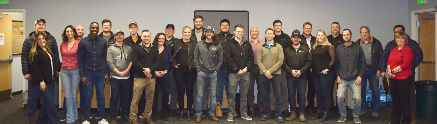 Contractors and UAA CM students pose for a group photo at the Construction Leadership Council and Education, Training and Workforce Development Committee's speed-interviewing event in March.