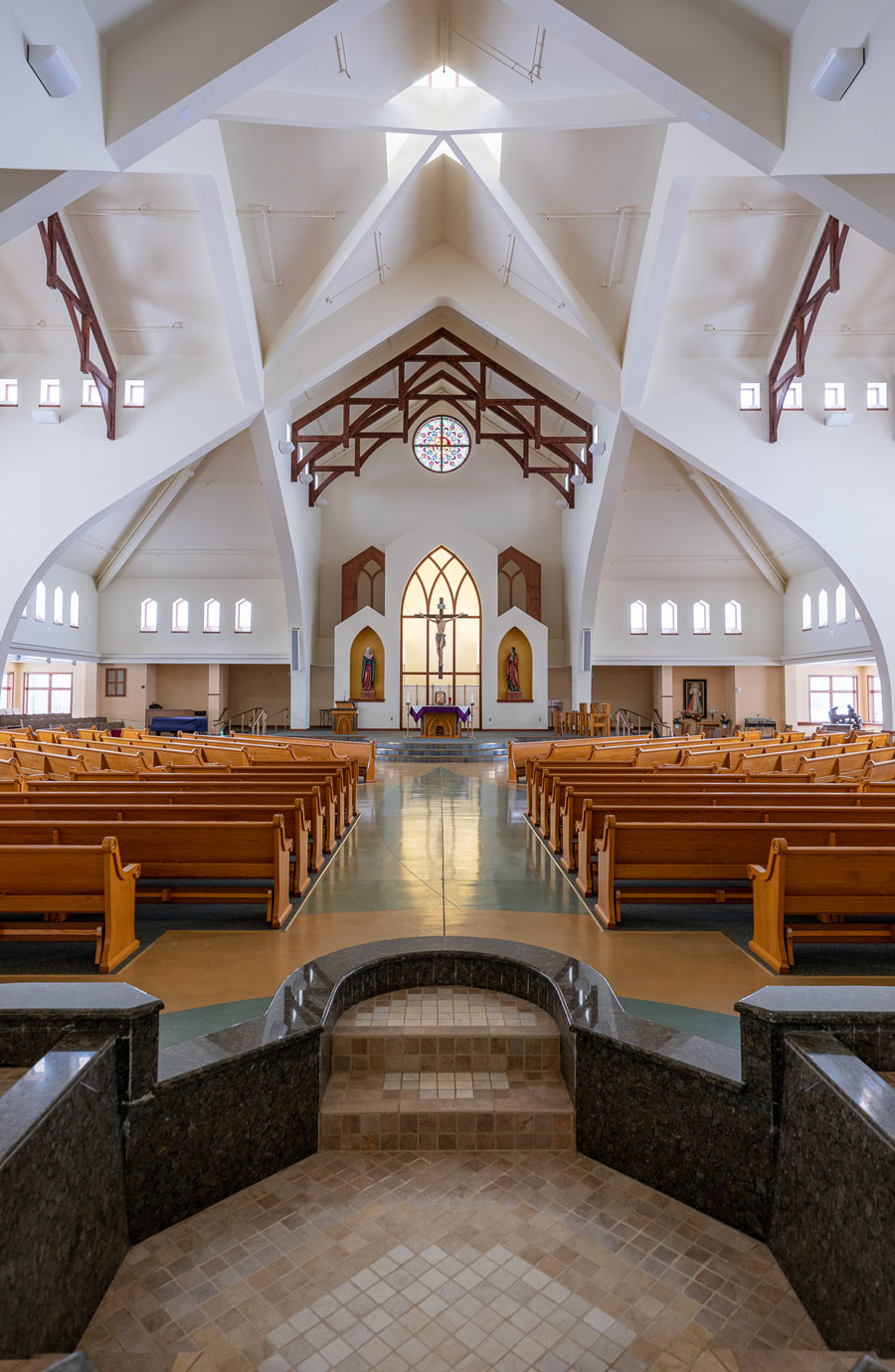 The interior of St. Andrew Catholic Church in Eagle River after restoration work was completed by Kuchar Construction following the 2018 earthquake