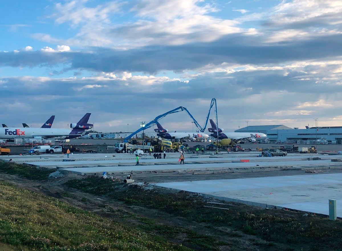 The ten FedEx hardstands require 30,000 cubic yards of concrete