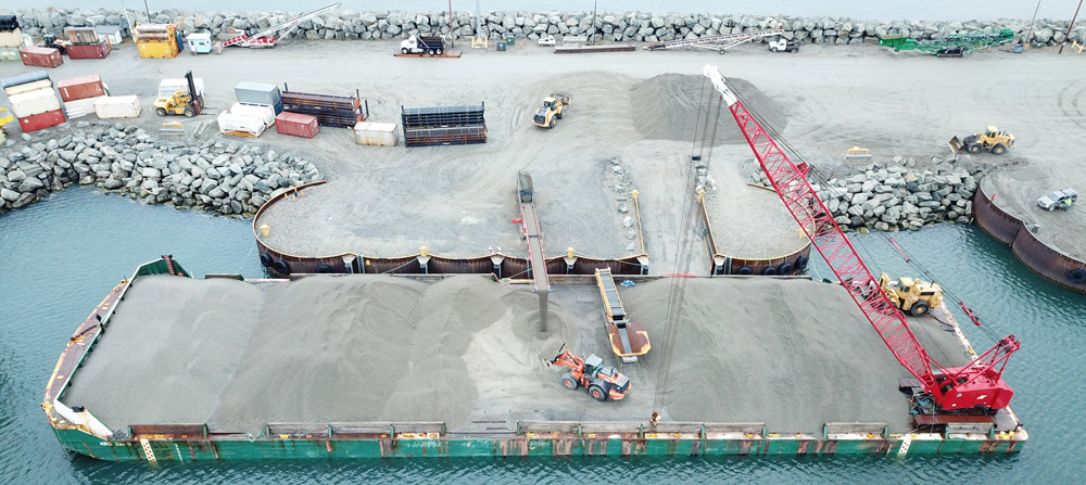 aerial view of a construction site near the water