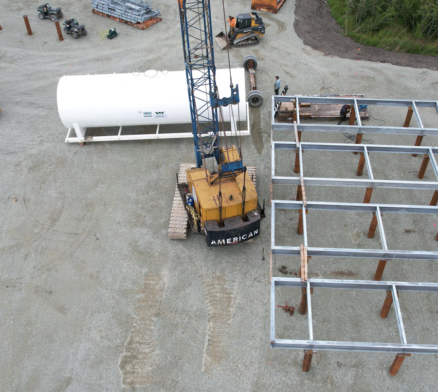 aerial view of a crane on a construction site