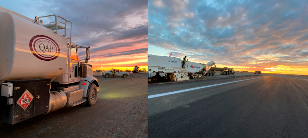 truck used for construction with a sunset in the background