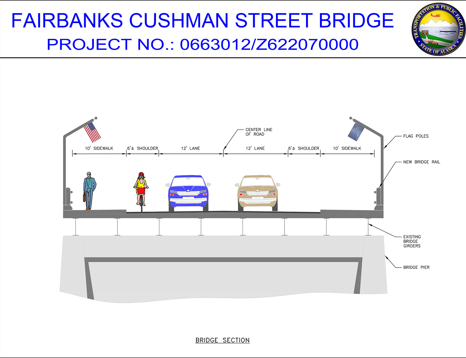 an illustrative diagram of the Cushman Street Bridge Rehabilitation project in downtown Fairbanks