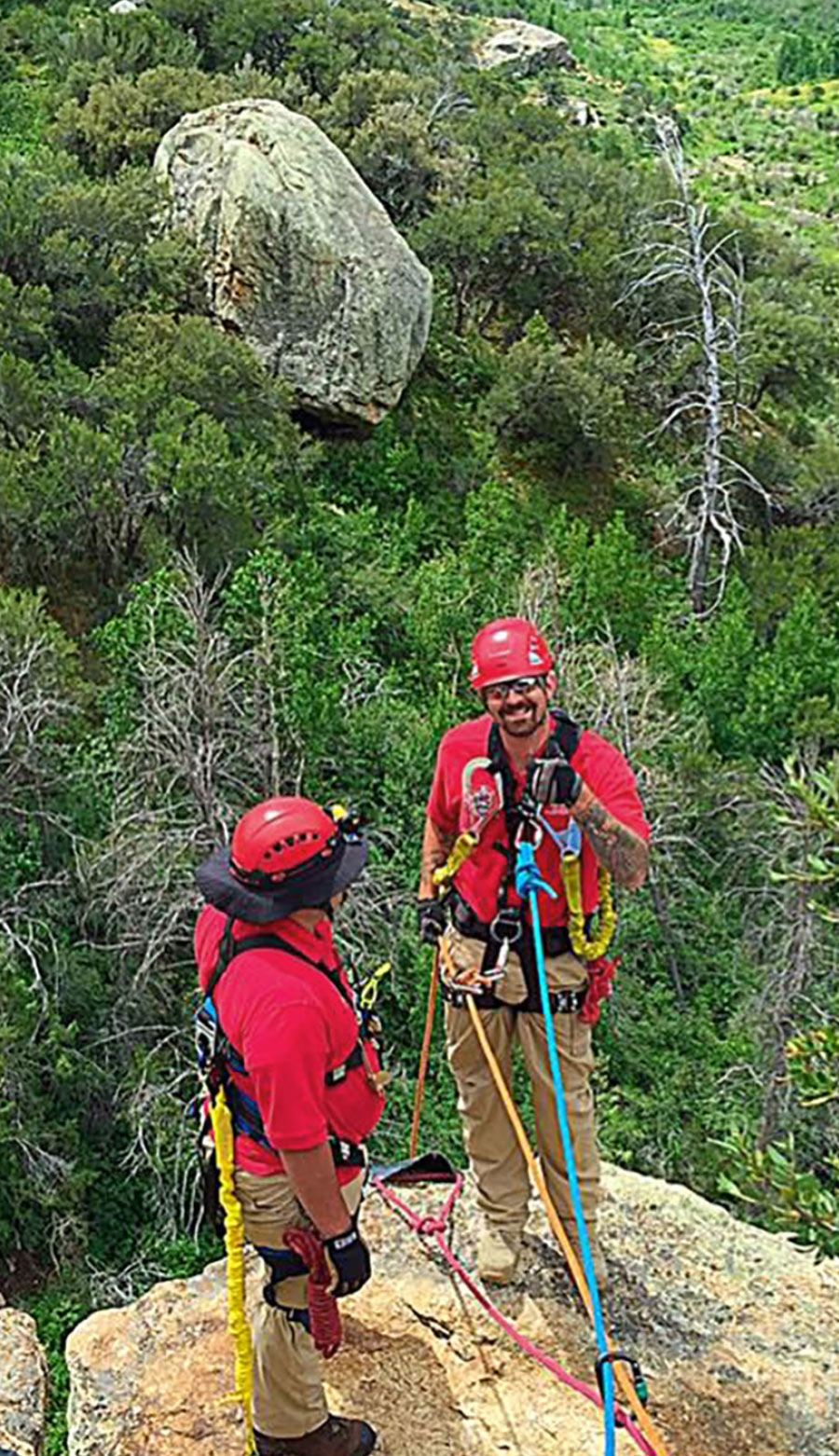 Chris Rodriguez preparing to demonstrate how to perform a high-angle rope rescue