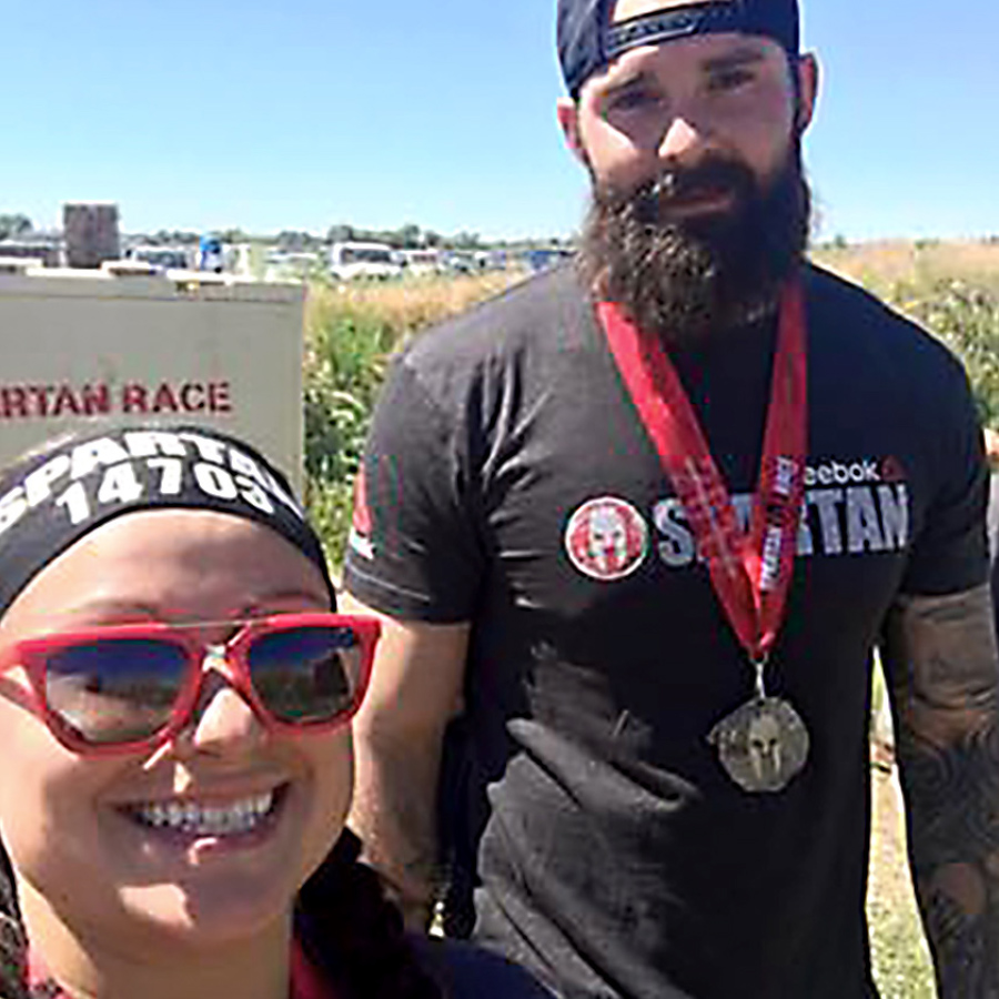 Chris Rodriguez and his wife Mariah following a 2017 Spartan Race in Boise, Idaho