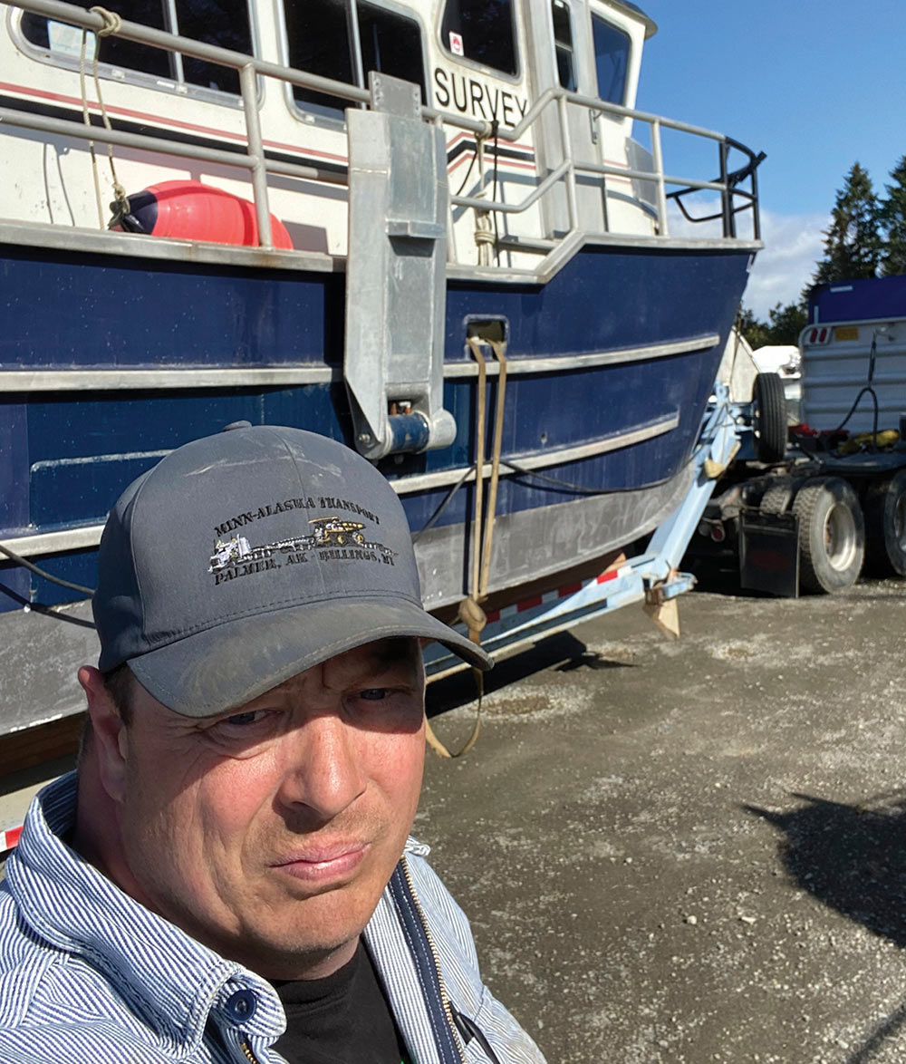 David Flood selfie in front of survey boat