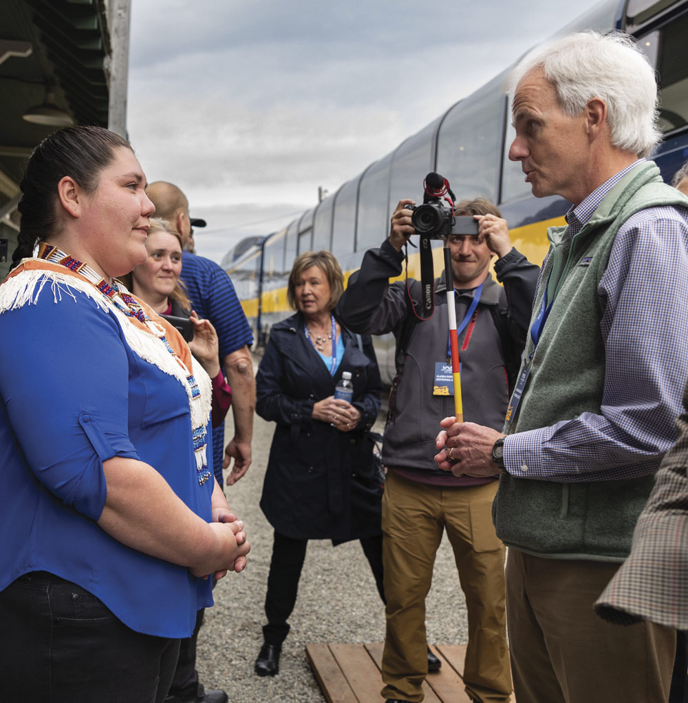 Nenana Native Association Chief Caroline Ketzler and ARRC President and CEO Bill O’Leary conduct the Athabascan protocol