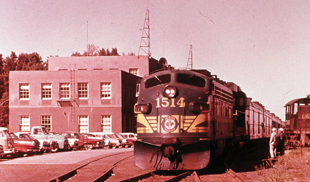 locomotive in front of the downtown Anchorage Railroad Depot in 1964